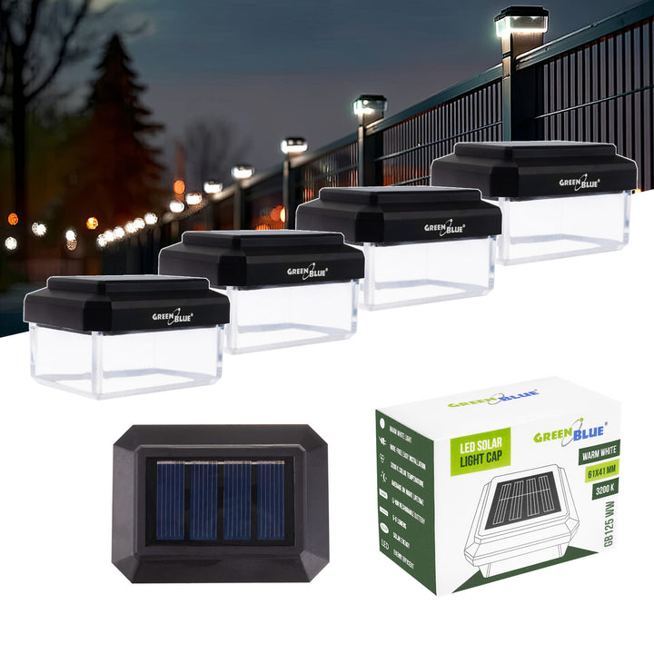 Lampa solarna LED na słupek GreenBlue, 60x40mm, daszek kopertowy, 3200K, GB125 WW, 4 sztuki