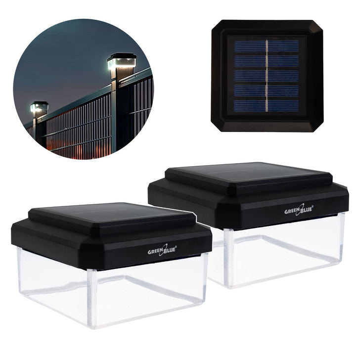 Lampa solarna LED na słupek GreenBlue, 100x100mm, daszek kopertowy, 3200K, GB128 WW, 2 sztuki
