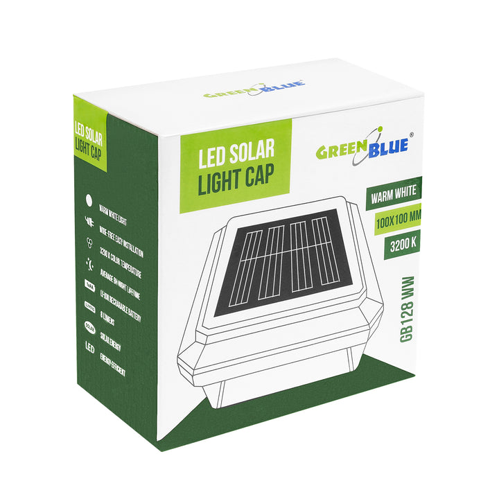 Lampa solarna LED na słupek GreenBlue, 100x100mm, daszek kopertowy, 3200K, GB128 WW, 4 sztuki