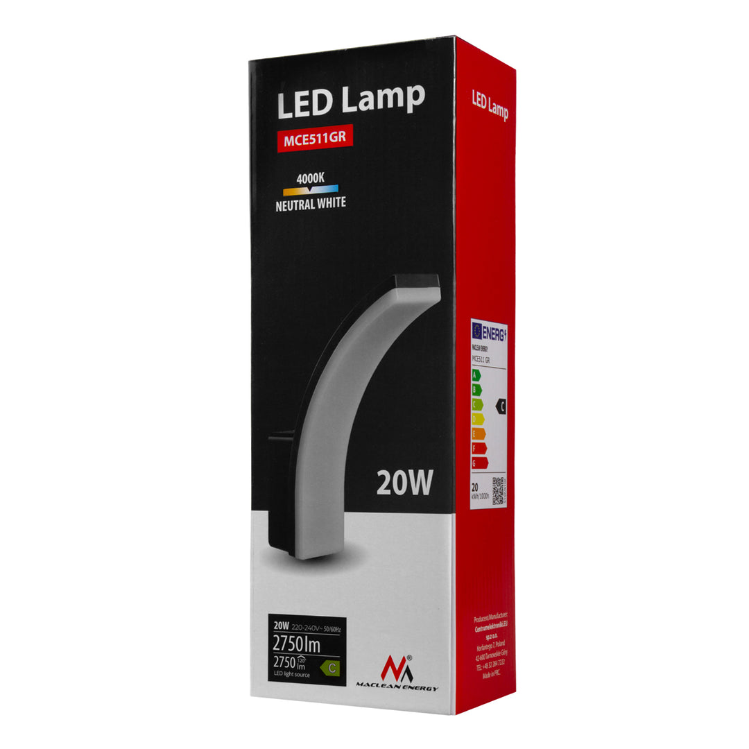Lampa LED Maclean, kolor szary, 20W, IP65, 2750lm, barwa neutralna biała (4000K) MCE511 GR, 2 sztuki