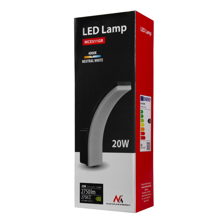 Lampa LED Maclean, kolor szary, 20W, IP65, 2750lm, barwa neutralna biała (4000K) MCE511 GR, 2 sztuki