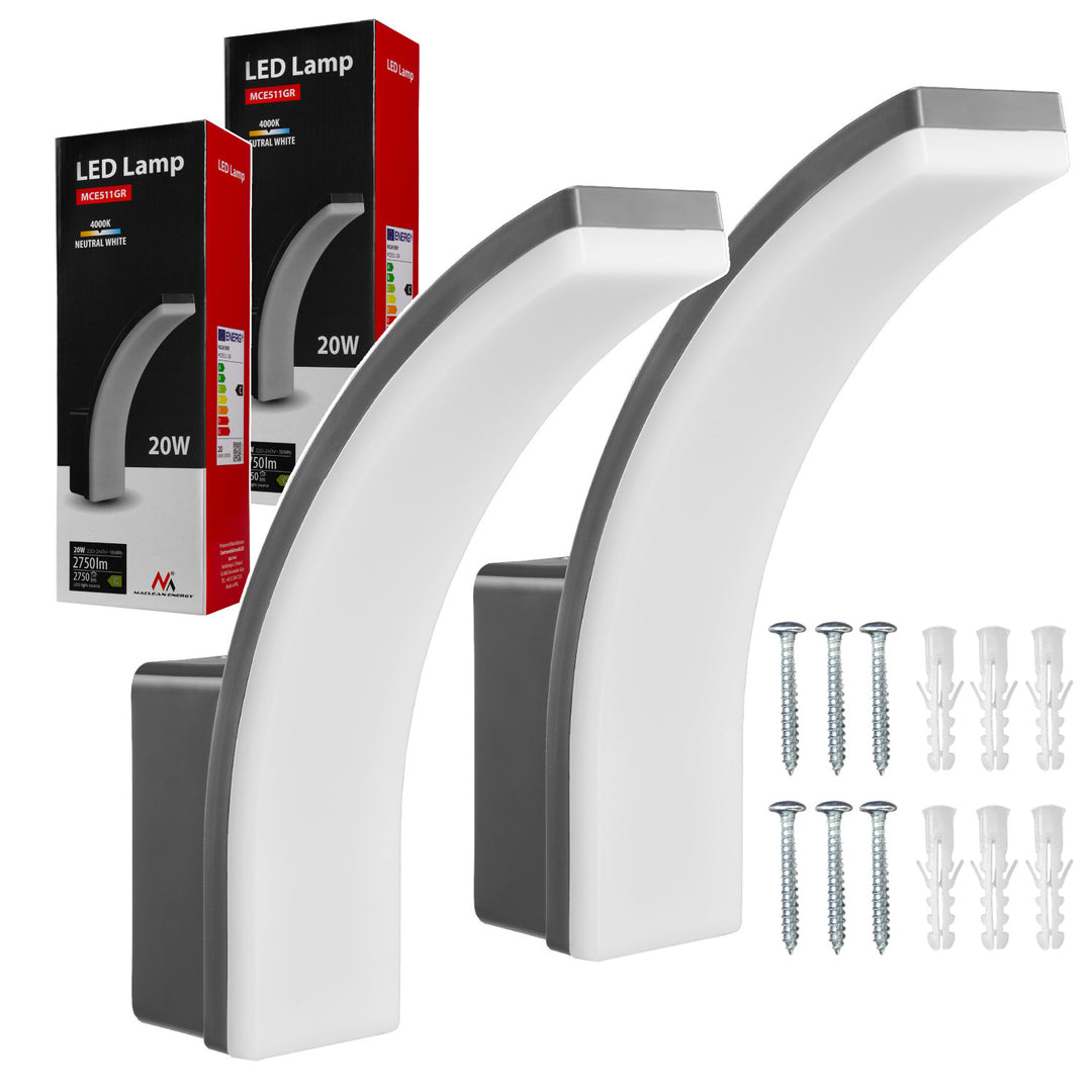 Lampa LED Maclean, kolor szary, 20W, IP65, 2750lm, barwa neutralna biała (4000K) MCE511 GR, 2 sztuki