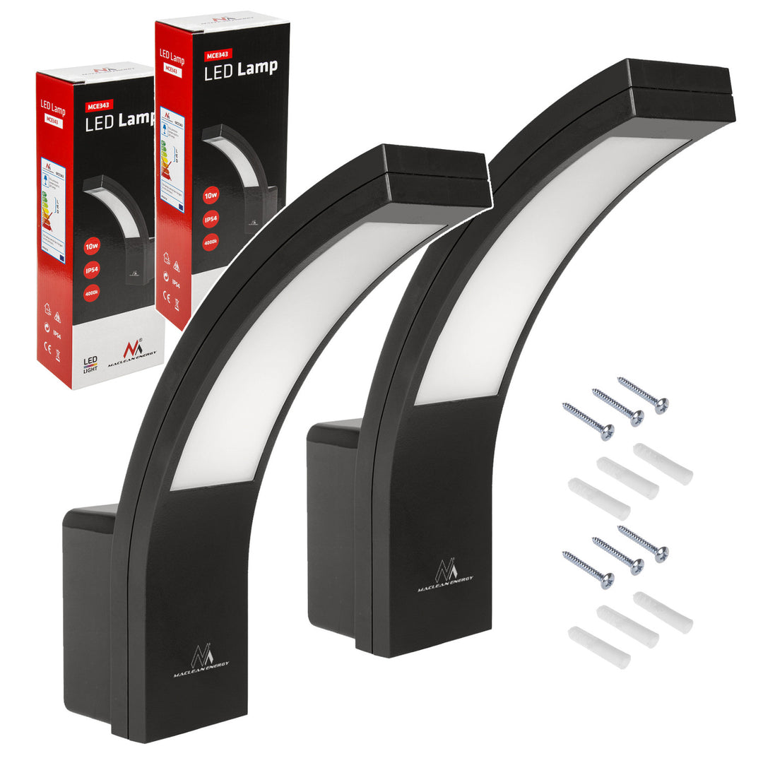 Lampa elewacyjna LED Maclean, 800lm, IP54, 10W, barwa naturalna biała (4000K), kolor czarny, MCE343 B, 2 sztuki