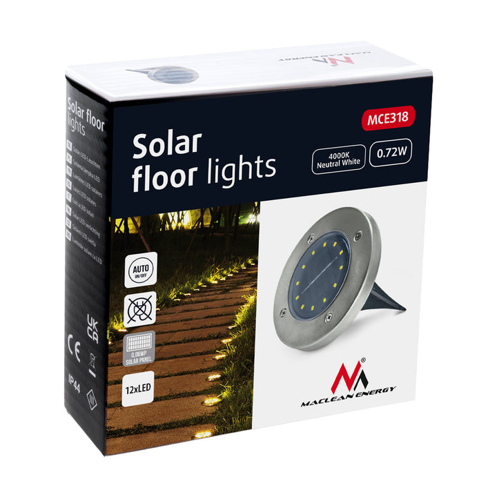 Solarna lampa najazdowa ogrodowa LED Maclean IP44, 12 LED SMD, 4000K, Ni-MH 600 mAh, 0,7W, MCE318, 4 sztuki