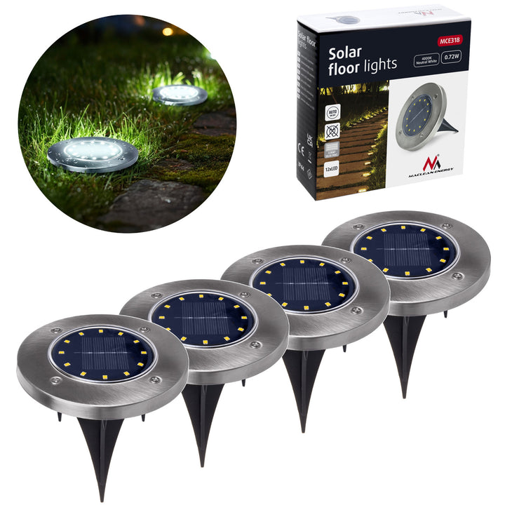 Solarna lampa najazdowa ogrodowa LED Maclean IP44, 12 LED SMD, 4000K, Ni-MH 600 mAh, 0,7W, MCE318, 4 sztuki
