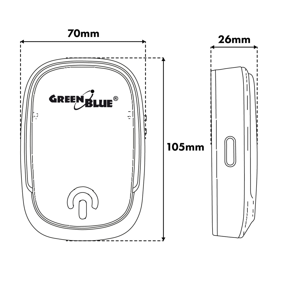 Dzwonek bezprzewodowy GreenBlue, 38 melodii, 90dB, biały, zasięg do 200m, GB404 W
