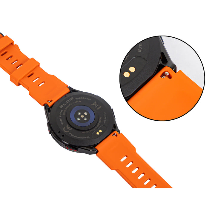 Smartwatch BLOW X14 Pro, Wyświetlacz AMOLED 1,43", Bateria 490mAh, GPS, 4GB RAM i 256MB pamięci, Funkcje zdrowotne, 2 kolory paska, 89-016#