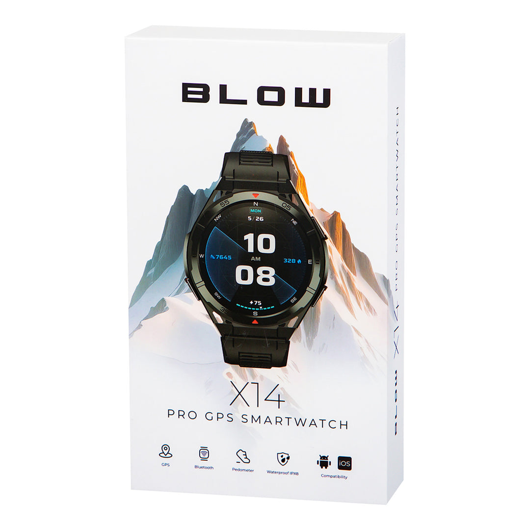 Smartwatch BLOW X14 Pro, Wyświetlacz AMOLED 1,43", Bateria 490mAh, GPS, 4GB RAM i 256MB pamięci, Funkcje zdrowotne, 2 kolory paska, 89-016#