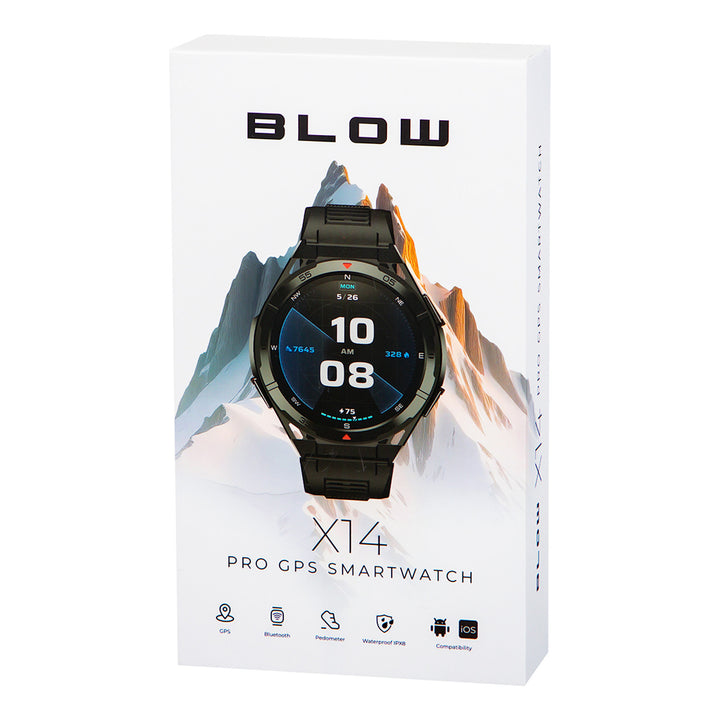 Smartwatch BLOW X14 Pro, Wyświetlacz AMOLED 1,43", Bateria 490mAh, GPS, 4GB RAM i 256MB pamięci, Funkcje zdrowotne, 2 kolory paska, 89-016#
