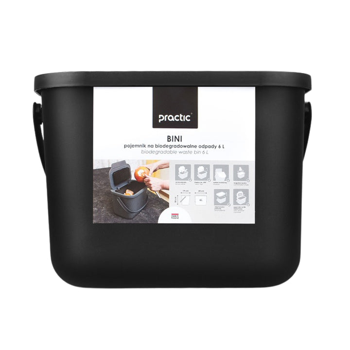 Pojemnik na bioodpady 6l czarny Bini Practic + 5x filtr węglowy Practic