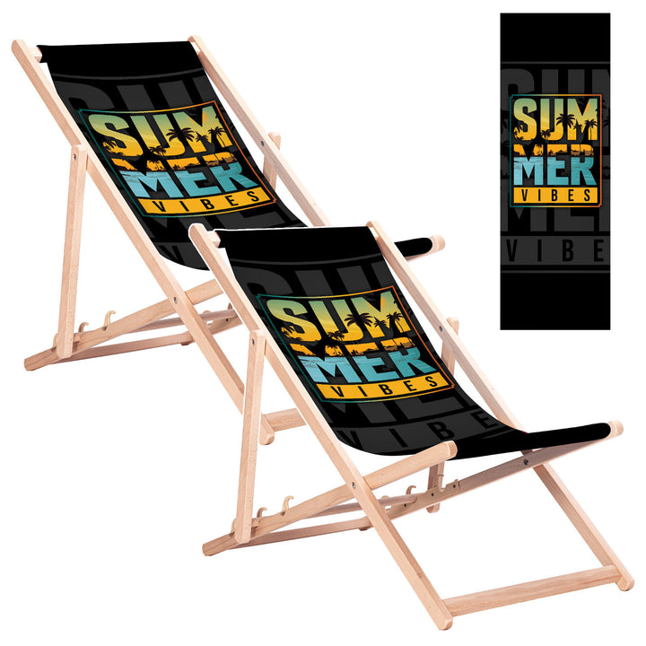 Leżak klasyczny bukowy GreenBlue GB183 wzór nadruku Summer Vibes, 2 sztuki