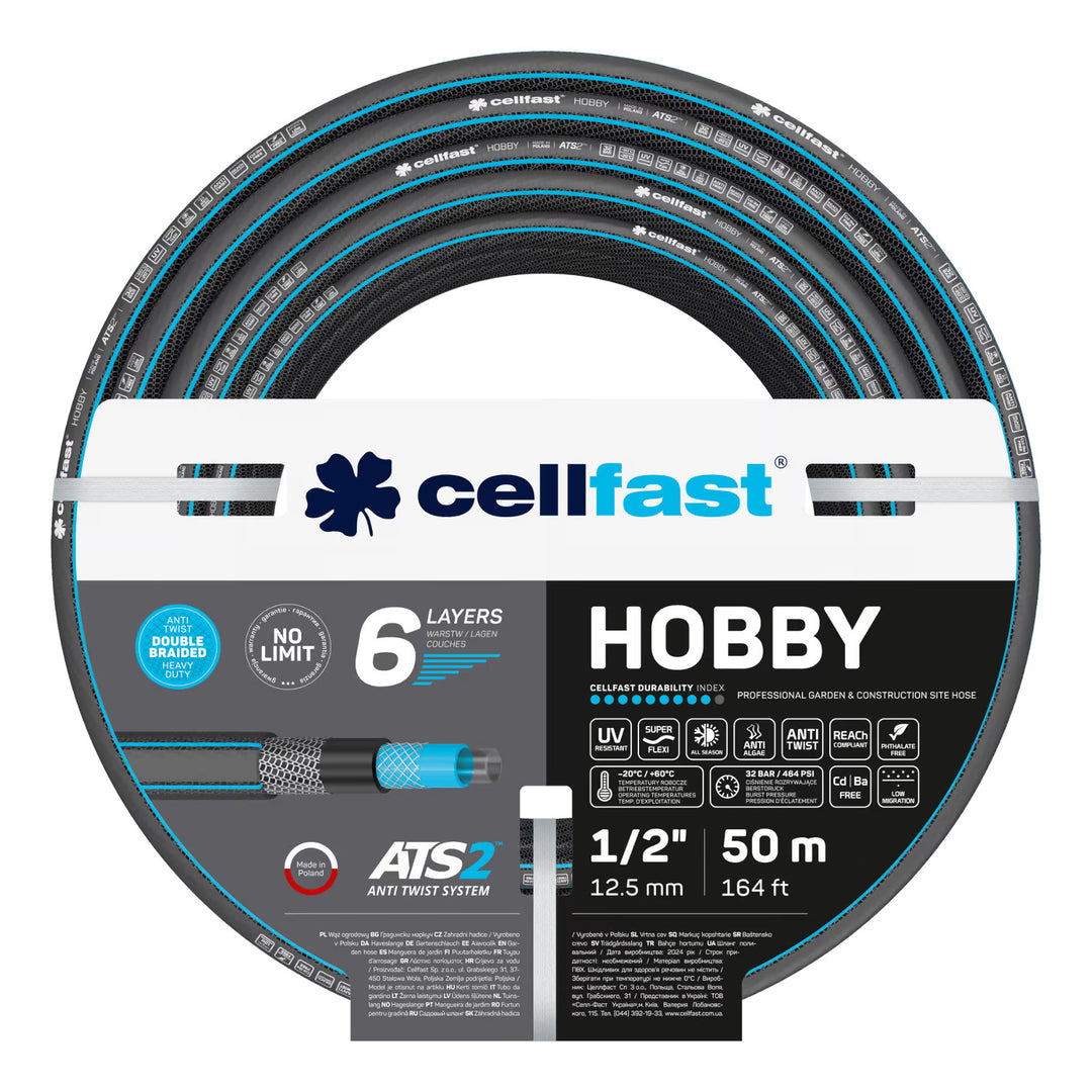 Wózek na wąż Cellfast Aluplus 1/2" 60m + wąż ogrodowy Cellfast Hobby ATS2 1/2" 50m