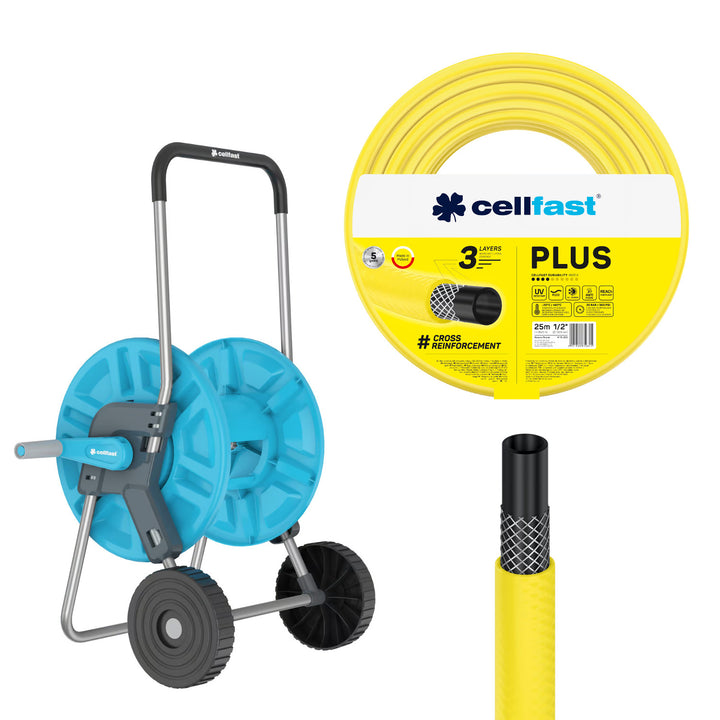 Wózek na wąż Cellfast Aluplus 1/2" 60m + wąż ogrodowy Cellfast Plus 1/2" 25m