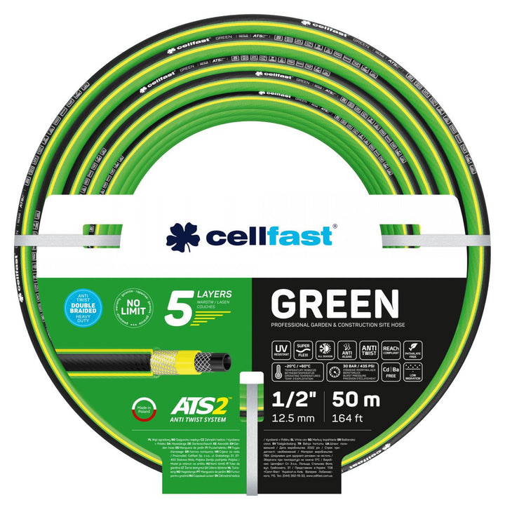 Wózek na wąż Cellfast Aluplus 1/2" 60m + wąż ogrodowy Cellfast Green ATS2 1/2" 50m + zestaw ze zraszaczem prostym Cellfast Basic 1/2"