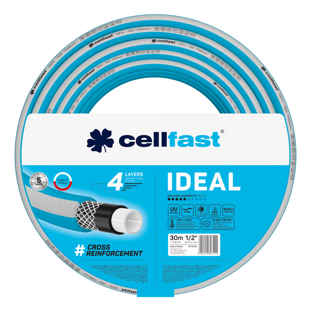 Wózek na wąż Cellfast Aluplus 1/2" 60m + Wąż ogrodowy Cellfast IDEAL 1/2" 30m+ Zestaw ze zraszaczem prostym Cellfast Basic 1/2"