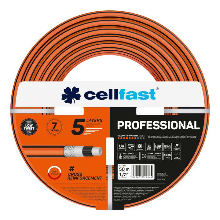 Wózek na wąż Cellfast Aluplus 1/2" 60m + Wąż ogrodowy Cellfast, PROFESSIONAL 1/2" 50 m+ Zestaw ze zraszaczem prostym Cellfast Basic 1/2"
