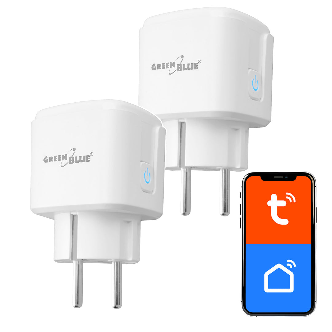 Zdalnie sterowane gniazdko WiFi GreenBlue, Android/iOS/Alexa/Google Home, timer, watomierz, max 16A/3840W, GB735 W, 2 sztuki