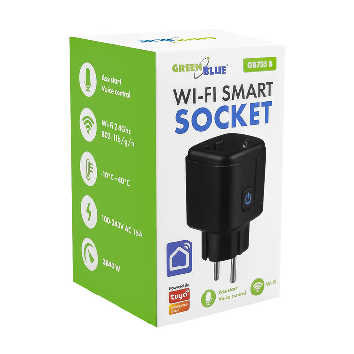 Zdalnie sterowane gniazdko WiFi GreenBlue, Android/iOS/Alexa/Google Home, timer, watomierz, max 16A/3840W, GB735 B, 2 sztuki