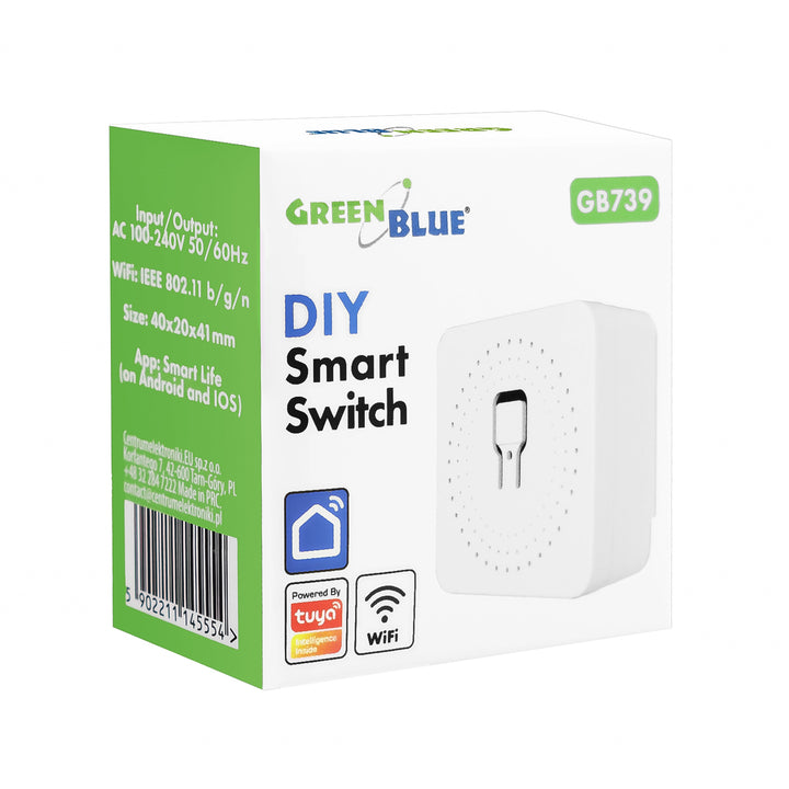 Przekaźnik WiFi dopuszkowy GreenBlue, Android/iOS/Alexa/Google Home,100-240V AC, 50/60Hz, max.16A, dla LED 150W, GB739, 2 sztuki