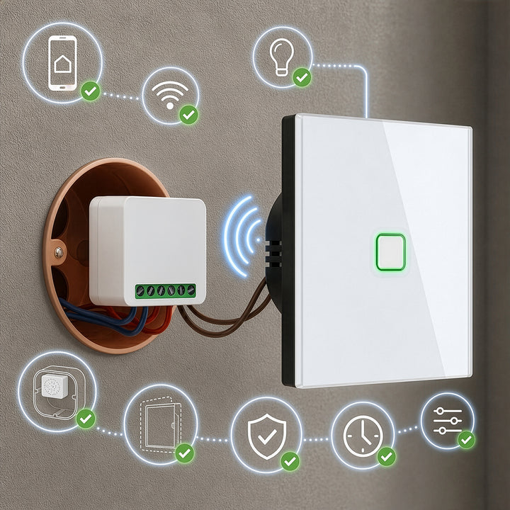Przekaźnik WiFi dopuszkowy GreenBlue, Android/iOS/Alexa/Google Home,100-240V AC, 50/60Hz, max.16A, dla LED 150W, GB739, 4 sztuki