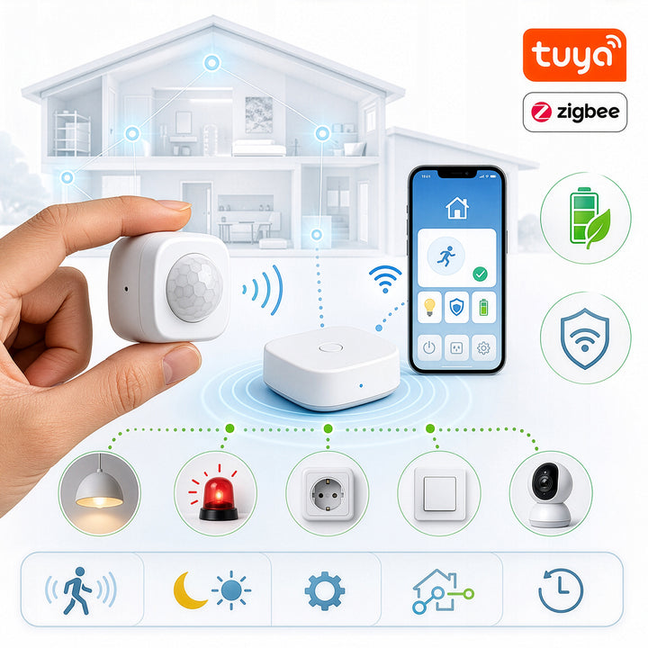 Bezprzewodowy czujnik ruchu Zigbee Tuya GreenBlue, Android/iOS/,CR2450 DC 3.0V, zakr. detekcji 120° / do 8m, GB740, 2 sztuki