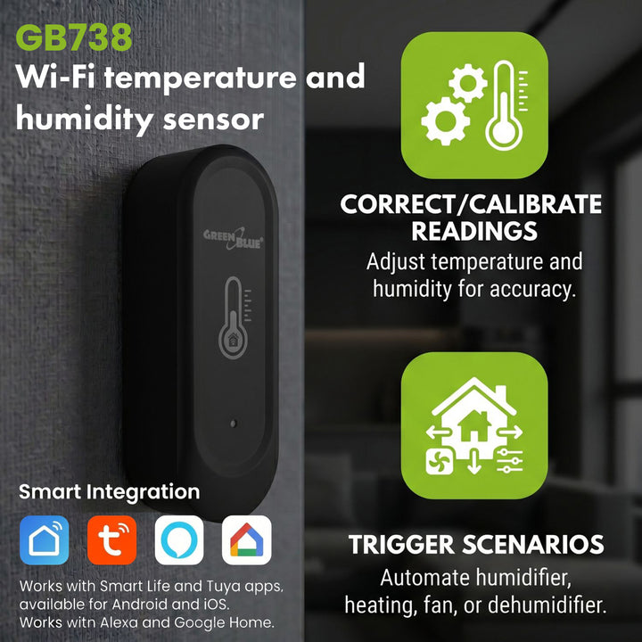 Zewnętrzny czujnik termperatury i wilgotności WiFi GreenBlue, Android/iOS, 3.0V DC, LR03x2, IP65, GB741, 2 sztuki