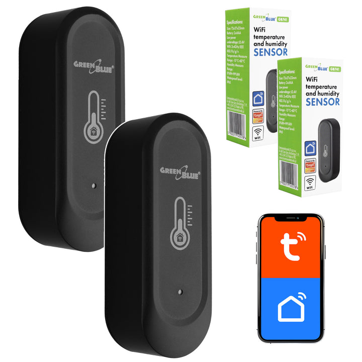 Zewnętrzny czujnik termperatury i wilgotności WiFi GreenBlue, Android/iOS, 3.0V DC, LR03x2, IP65, GB741, 2 sztuki