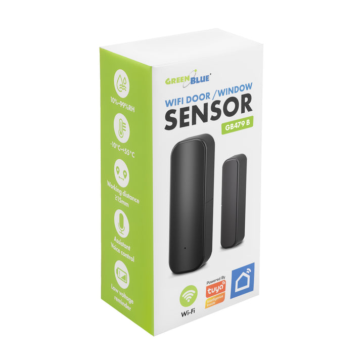 Bezprzewodowy kontraktron / czujnik otwarcia WiFi GreenBlue, Android/iOS, do drzwi / okien, 3.0V DC, LR03x2, GB479 B, 2 komplety