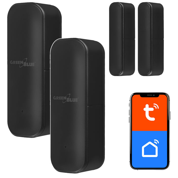 Bezprzewodowy kontraktron / czujnik otwarcia WiFi GreenBlue, Android/iOS, do drzwi / okien, 3.0V DC, LR03x2, GB479 B, 2 komplety