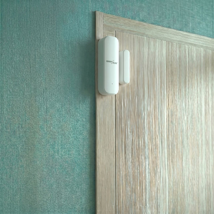Bezprzewodowy kontraktron / czujnik otwarcia WiFi GreenBlue, Android/iOS, do drzwi / okien, 3.0V DC, LR03x2, GB479 W, 2 komplety
