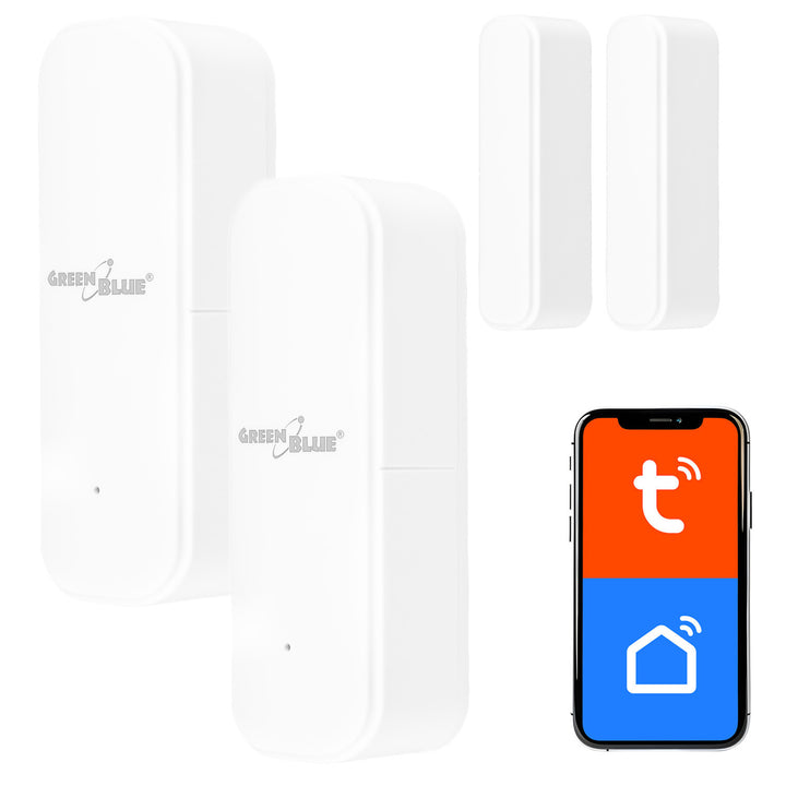 Bezprzewodowy kontraktron / czujnik otwarcia WiFi GreenBlue, Android/iOS, do drzwi / okien, 3.0V DC, LR03x2, GB479 W, 2 komplety