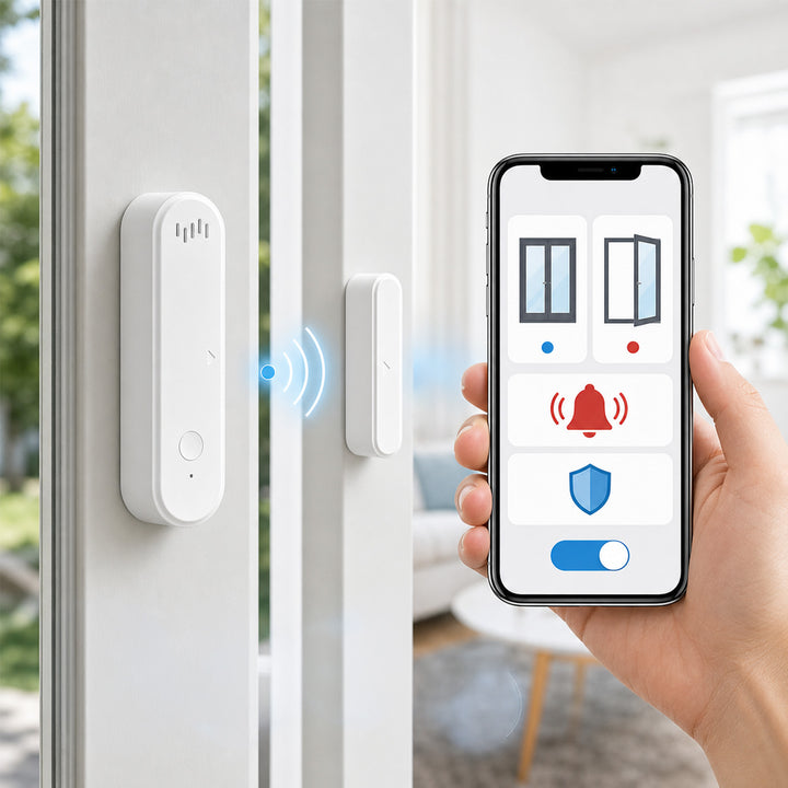 Bezprzewodowy kontraktron / czujnik otwarcia WiFi GreenBlue, Android/iOS, do drzwi / okien, 3.0V DC, LR03x2, z alarmem, GB478, 2 komplety
