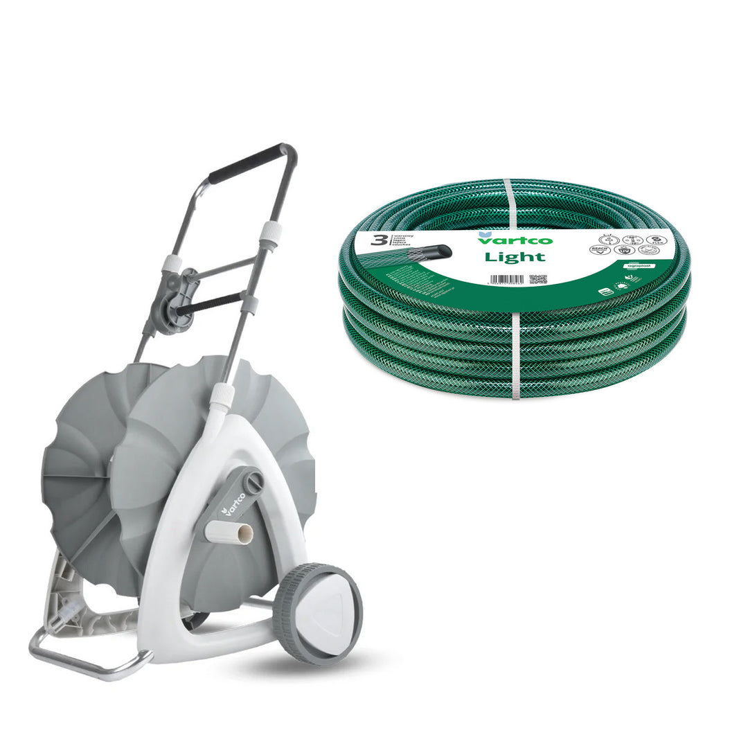 Wózek na wąż ogrodowy + wąż ogrodowy Vartco Light 1/2" 25m Agaplast