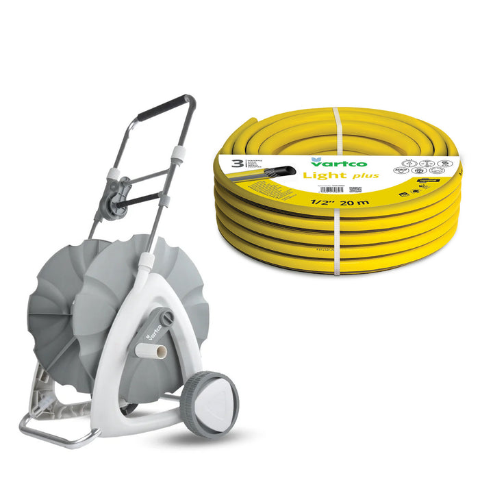 Wózek na wąż ogrodowy + wąż ogrodowy Vartco Light Plus 1/2" 20m Agaplast