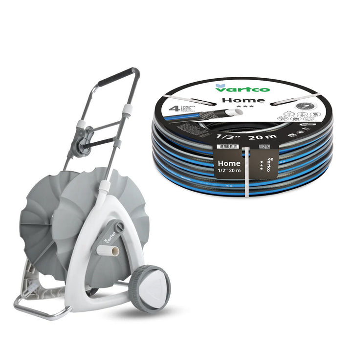 Wózek na wąż ogrodowy + wąż ogrodowy Vartco Home 1/2" 20m Agaplast