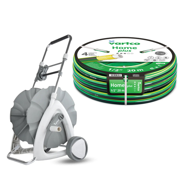 Wózek na wąż ogrodowy 1/2" 45m + Wąż ogrodowy Vartco Home Plus 1/2" 20m Agaplast