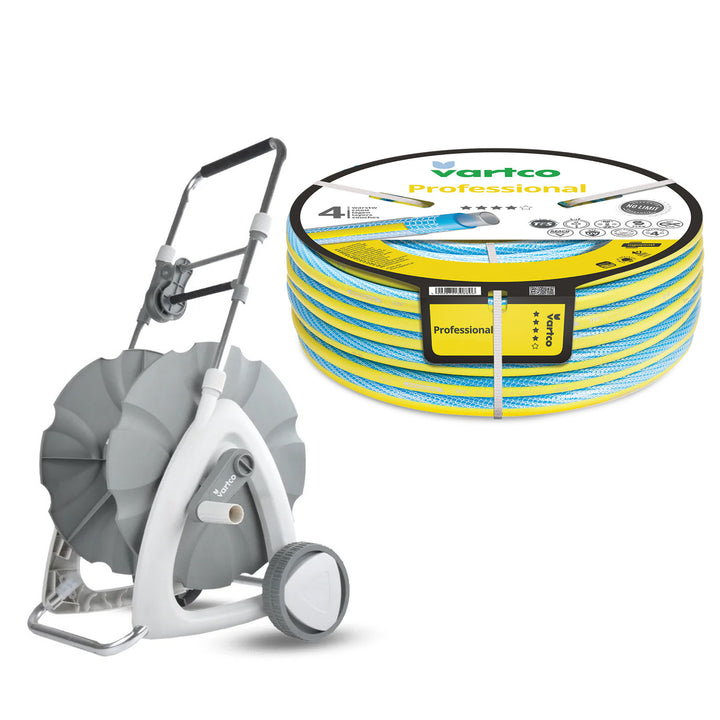Wózek na wąż ogrodowy 1/2" 45m + Wąż ogrodowy Vartco Professional 1/2" 30m Agaplast