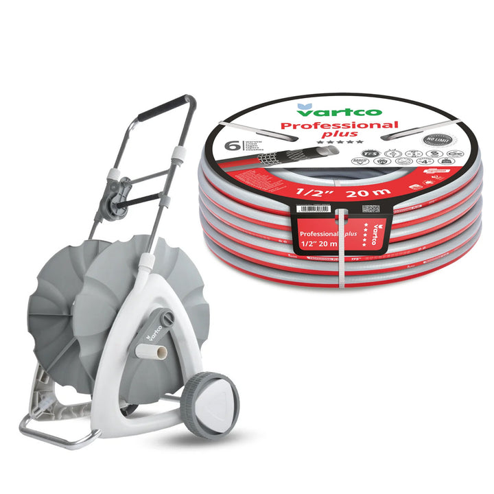 Wózek na wąż ogrodowy 1/2" 45m + Wąż ogrodowy Vartco Professional Plus 1/2" 20m Agaplast