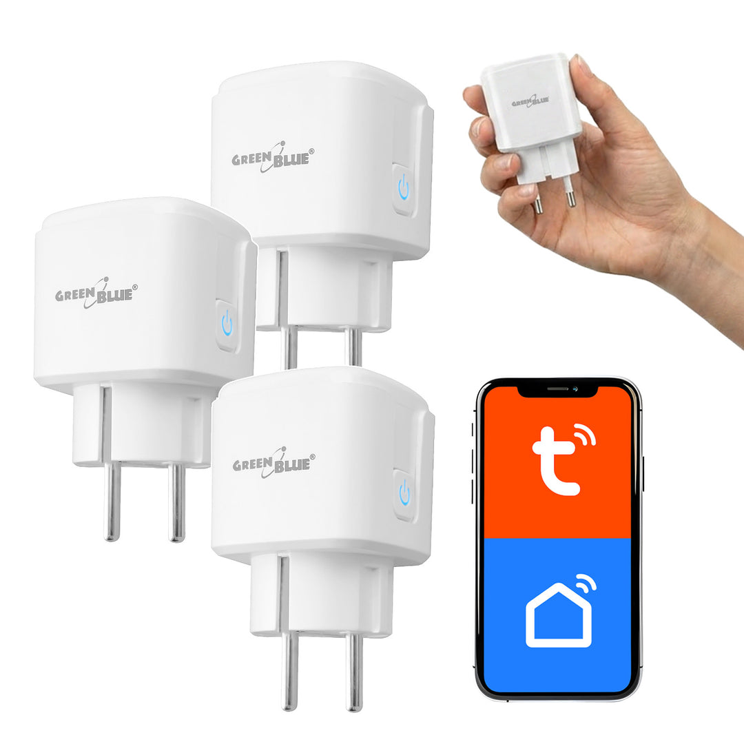 Zdalnie sterowane gniazdko WiFi GreenBlue, Android/iOS/Alexa/Google Home, timer, watomierz, max 16A/3840W, GB735 W, 3 sztuki