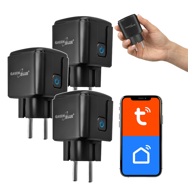 Zdalnie sterowane gniazdko WiFi GreenBlue, Android/iOS/Alexa/Google Home, timer, watomierz, max 16A/3840W, GB735 B, 3 sztuki