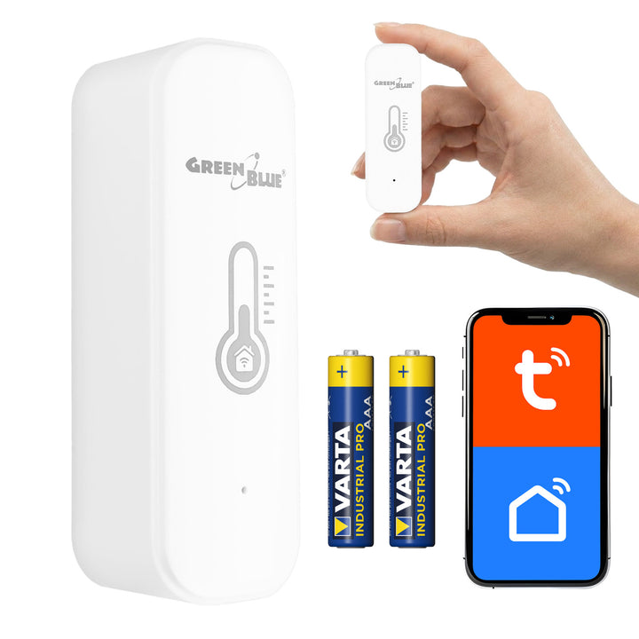 Czujnik temperatury i wilgotności WiFi GreenBlue, Android/iOS/Alexa/Google Home, 3.0V DC, LR03x2, GB737 + 2x bateria R-03 LR03 AAA alkaliczna Varta Industrial 4003
