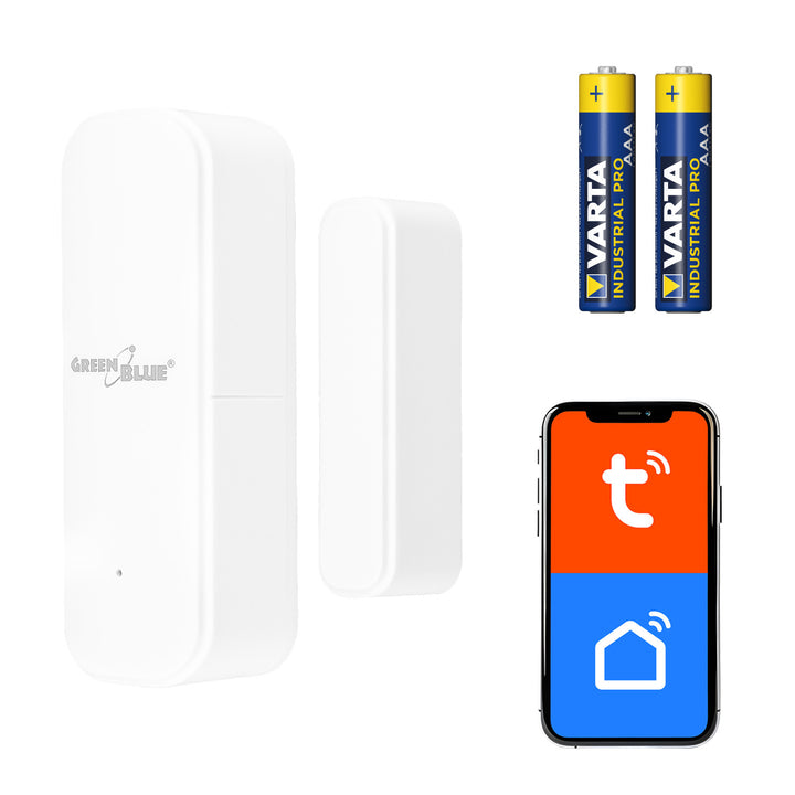 Bezprzewodowy kontraktron / czujnik otwarcia WiFi GreenBlue, Android/iOS, do drzwi / okien, 3.0V DC, LR03x2, GB479 W + 2x bateria R-03 LR03 AAA alkaliczna Varta Industrial 4003
