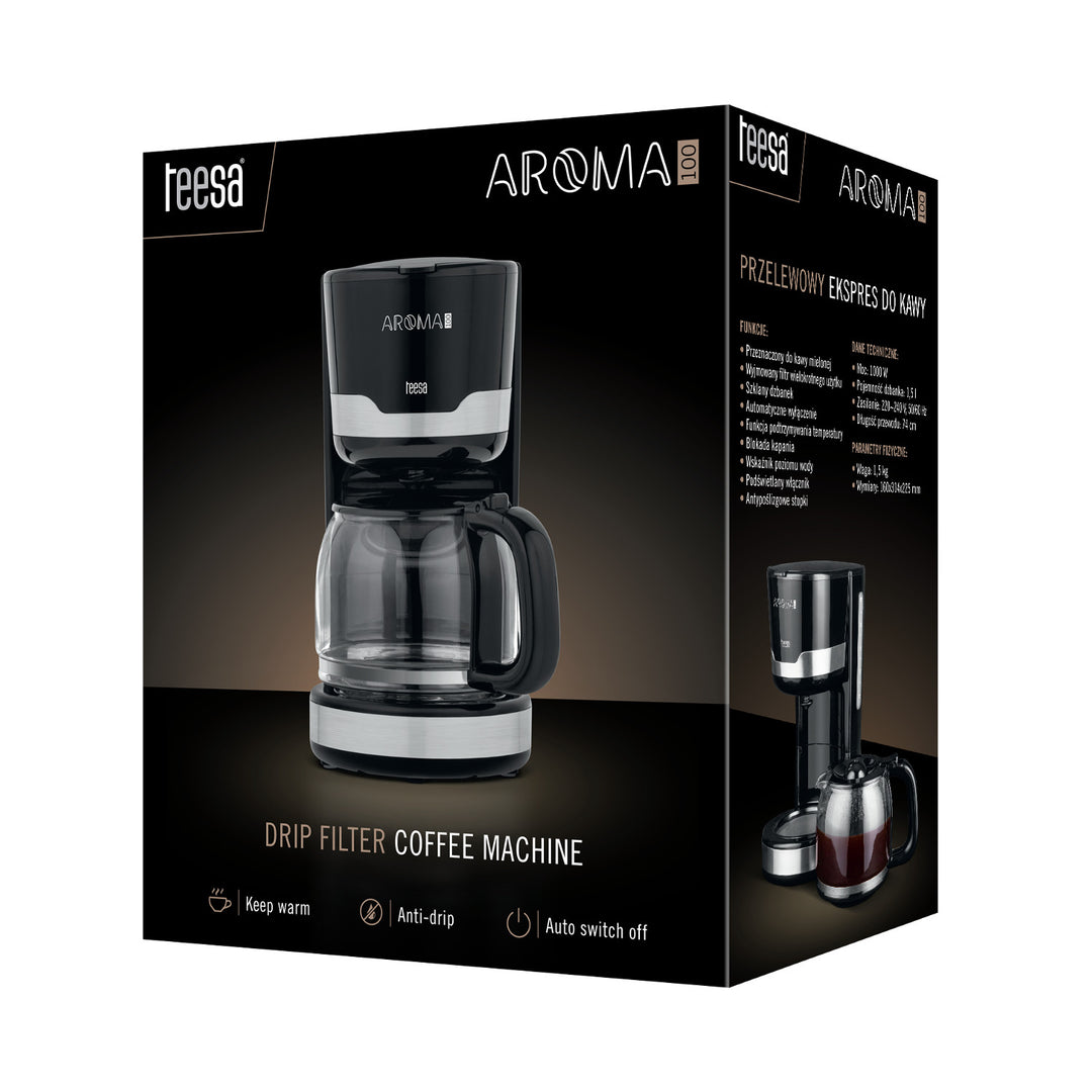 Przelewowy ekspres do kawy Teesa AROMA 100 1,5L, moc 1000W