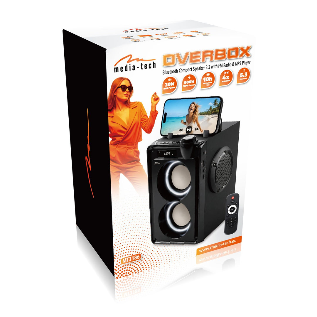 Przenośny głośnik Bluetooth OVERBOX MT3186, radio FM, obsługa kart SD, USB, moc RMS 30W, Mediatech