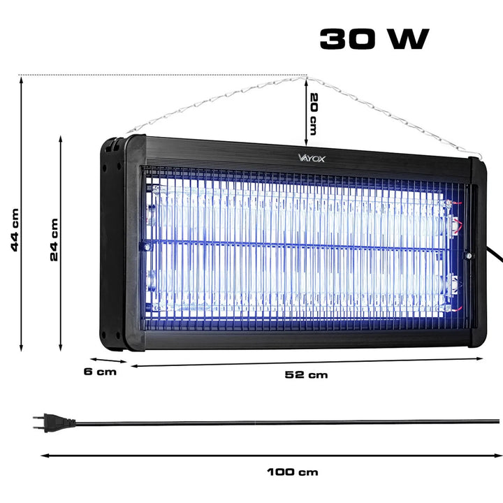 Lampa owadobójcza na komary, muchy, ćmy, pułapka elektryczna, UV, 30W, Vayox