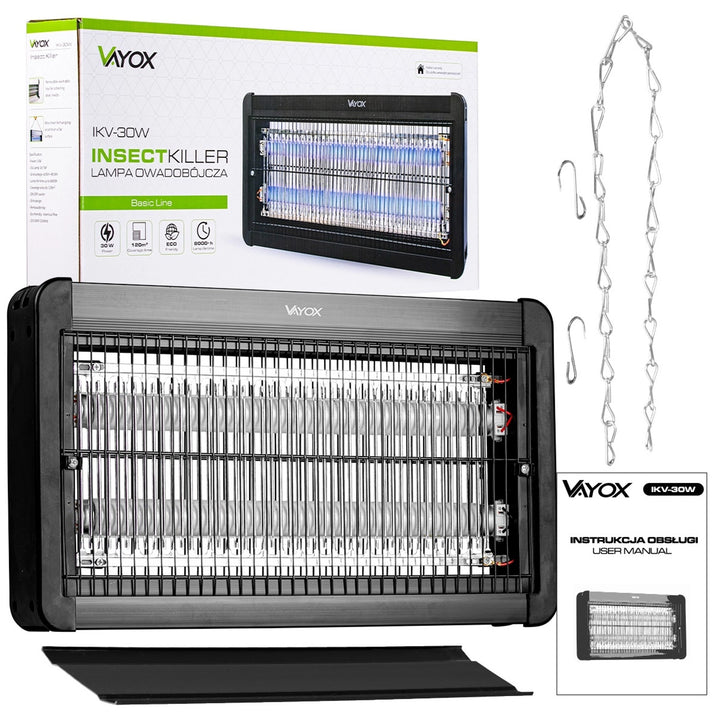 Lampa owadobójcza na komary, muchy, ćmy, pułapka elektryczna, UV, 30W, Vayox