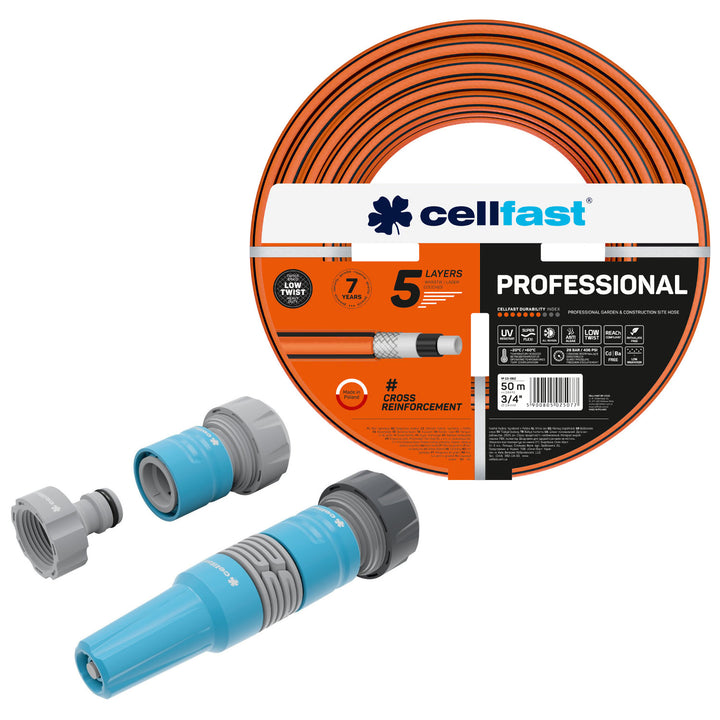Wąż ogrodowy Cellfast, PROFESSIONAL 3/4" 50 m + Zestaw ze zraszaczem prostym 3/4" IDEAL