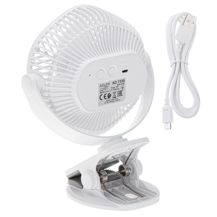 Wentylator akumulatorowy 5"/12,7cm z klipsem - USB / LED, AD 7335, Adler