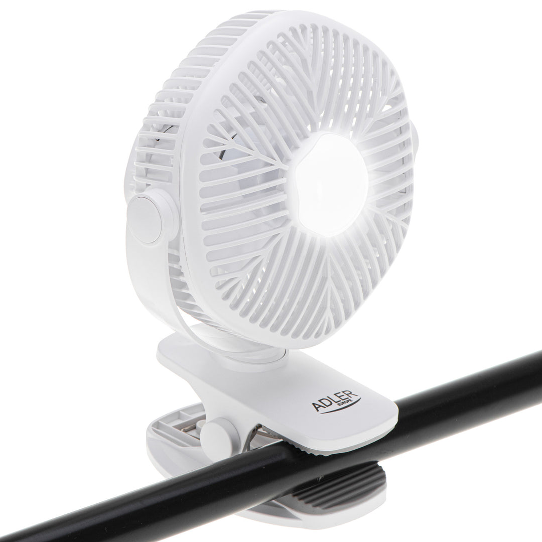 Wentylator akumulatorowy 5"/12,7cm z klipsem - USB / LED, AD 7335, Adler