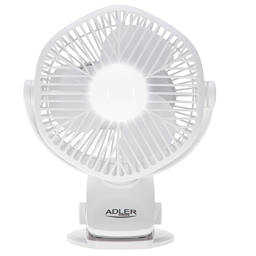 Wentylator akumulatorowy 5"/12,7cm z klipsem - USB / LED, AD 7335, Adler